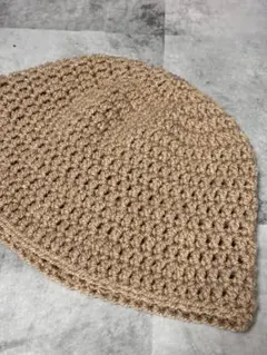 ハンドメイド 帽子 クロシェハット バケハ ベージュ 編み物 ニット帽
