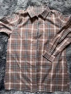 ブラウン系チェック長袖シャツ M〜Lサイズ
