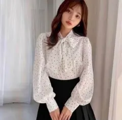 GRL ドット柄長袖ブラウス Mサイズ