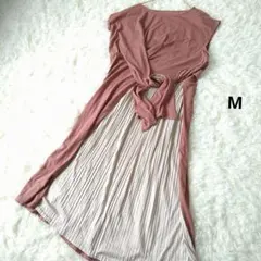 ノースリーブ 　くすみピンク 　ロングワンピースプリーツ変形　 M