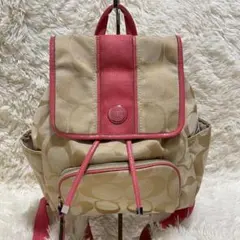 COACH　コーチ　シグネチャー　リュック　キャンバス　レザー　ピンク　ベージュ