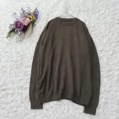 無印良品　クルーネックニット　長袖セーター　シンプル　綿混　L　オリーブグリーン
