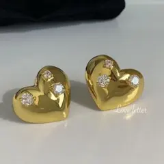 No.265A キラキラハートピアス ゴールド 韓国 量産型 地雷 KPOP