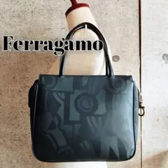 美品 フェラガモ 柄 ハンドバッグ 鞄 トートバッグ 黒 レディース メンズ