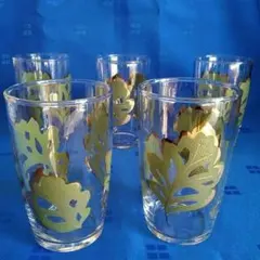 【未使用】デザイングラス ボタニカル柄 グラスセット 佐々木硝子 昭和レトロ