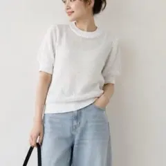 SENSE OF PLACE サマーニット 透かし編み 半袖 ホワイト Fのサムネイル