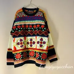 90s FRENCH CONNECTION 刺繍 総柄 ニット ウール100%