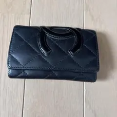CHANEL ブラック×ピンク　レザー キーケース カンボンライン