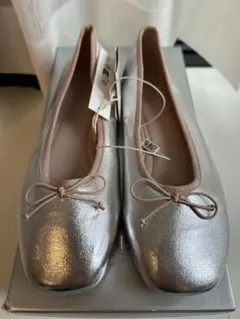 ZARA キッズ シルバー バレエシューズ サイズ34 22cm