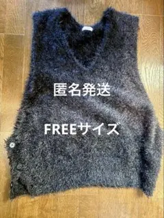 LOWRYS FARM ：ボタンシャギーベスト　ブラック　FREE