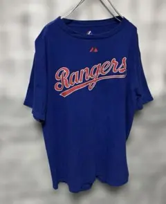 Majestic テキサスRangers Tシャツ ブルーMサイズ