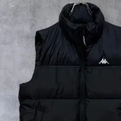Kappa　ダウンベスト　ブラック　メンズ　L　ドローコード　プリントロゴ