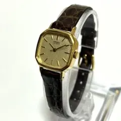 SEIKO QZ ゴールド オクタゴン 茶ベルト 美品 レディース時計 新品電池