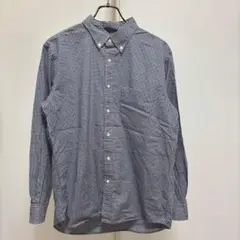 ユニクロ　ブロードシャツ　L ネイビー系　ギンガムチェック柄　メンズカジュアル