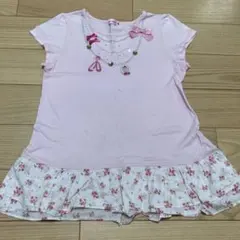 ミキハウス　半袖　140 ピンク　リーナちゃん　tシャツ スパンコール　フリルのサムネイル