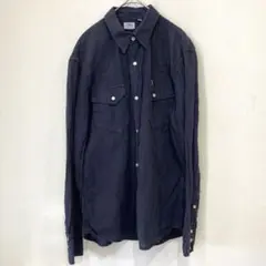 EDWIN エドウィン　ウエスタンシャツ　長袖リネン混シャツ（L）ネイビー　綿麻