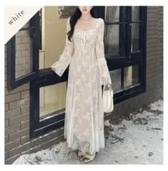 ホワイトレースロングドレス