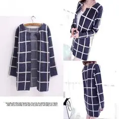 レディースアウターロング丈チェック柄カーディガン