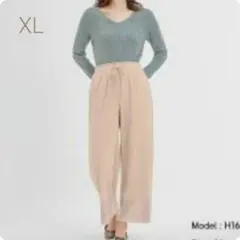 新品!!【XL】ＧＵ/プリーツドローストリングイージーワイドパンツQ/ベージュ