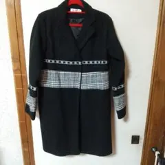 黒 チェスターコート チェック柄ウエストバンド