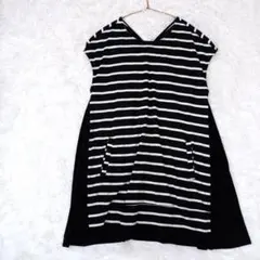 ボーダー ミニワンピース バックリボン 体型カバー ゆったり モノトーン