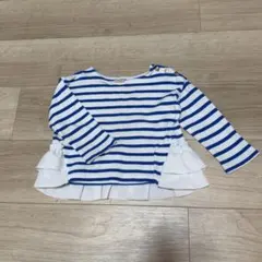petit main 白青ストライプ 長袖カットソー 90