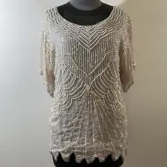 S-36 ヴィンテージレトロスパンコール アイボリー ビーズ刺繍 トップス