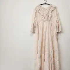 ​【新品タグ付25SS SNIDELフリンジジャガードフリルワンピースIVR 1