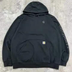 カーハート　レインディフェンダー　袖プリント　パーカー　古着　ブラック