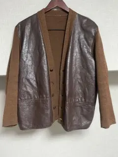 MAX&Co マックスアンドコー レザーニット切替ジャケット カーキ M MAX&Co マックスアンドコー レザーニット切替ジャケット カーキ M
