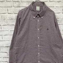 ブルックスブラザーズ長袖シャツ！パープルギンガムチェックロゴ刺繍L 0519
