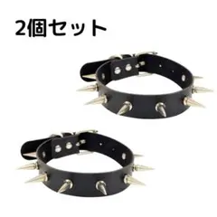 【２個セット】レザーチョーカー トゲトゲ 地雷系 パンク ロック 首輪 ブラック