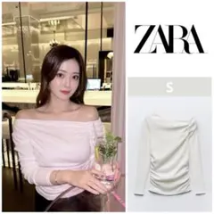 山本月ちゃん着用！！【ほぼ未使用】ZARA ザラ ギャザーTシャツ ホワイトのサムネイル