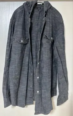 ARMANI JEANS デニム長袖シャツ フード付き　Lサイズ ダークグレー