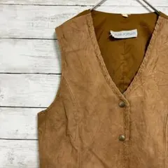 ヴィンテージ 本革スウェードレザーベスト ベストジレ ユーロ古着t82