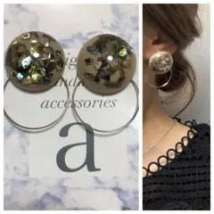 1141-4 ベージュ☺︎ドーム型シェルのピアス×シルバーフープ☺︎