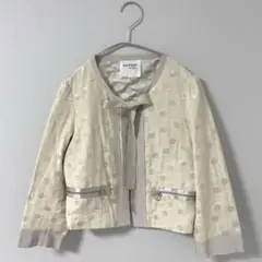 ランバンオンブルー　ドット柄　ノーカラージャケット　ショート丈のサムネイル