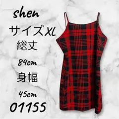 【美品】SHEIN 赤と黒のチェック キャミワンピース XL