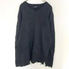 美品✨セーター【L】ニット ダークグレー Ｖネック カジュアル 無地 シンプル