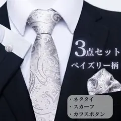 ネクタイ ポケットチーフ カフスボタン ペイズリー柄 シルバー 結婚式 新郎29