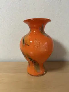 【昭和レトロ】KAMEI GLASS 花瓶 フラワーベース　オレンジのサムネイル