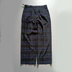 90s スラックス ワイドパンツ チェック ネイビー ゆったり B体 アメカジ