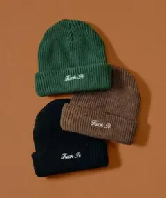 【美品】Huf（ハフ） Fuck It デザイン/ビーニー/ニット帽（BLK）