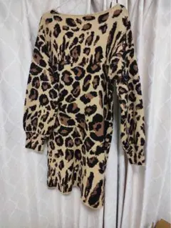 ヒョウ柄オフショルダー長袖ニット