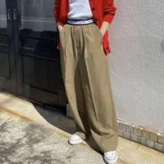 美品 Protagonista ロゴウエストバンド タックワイドパンツ レーヨン