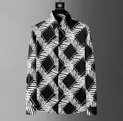 ✨モノトーンジオメトリック アート柄 長袖シャツ メンズ レディース兼用✨
