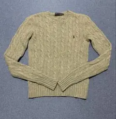 美品 カシミヤ17%ウール83%ラルフローレン ケーブル ニット カーキ