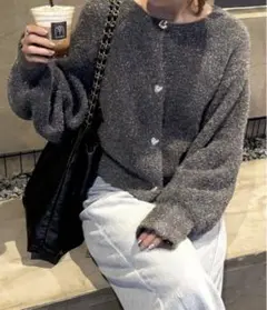 Re:EDIT 前後2WAYハートボタンラメフェザーニットカーディガン