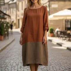 美品 アーヴェヴェ a.v.v ワンピース M 茶 バイカラー おしゃれ