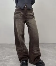 FOLLOWIN　ヴィンテージ ワイドコーデュロイパンツ　ブラウン　S